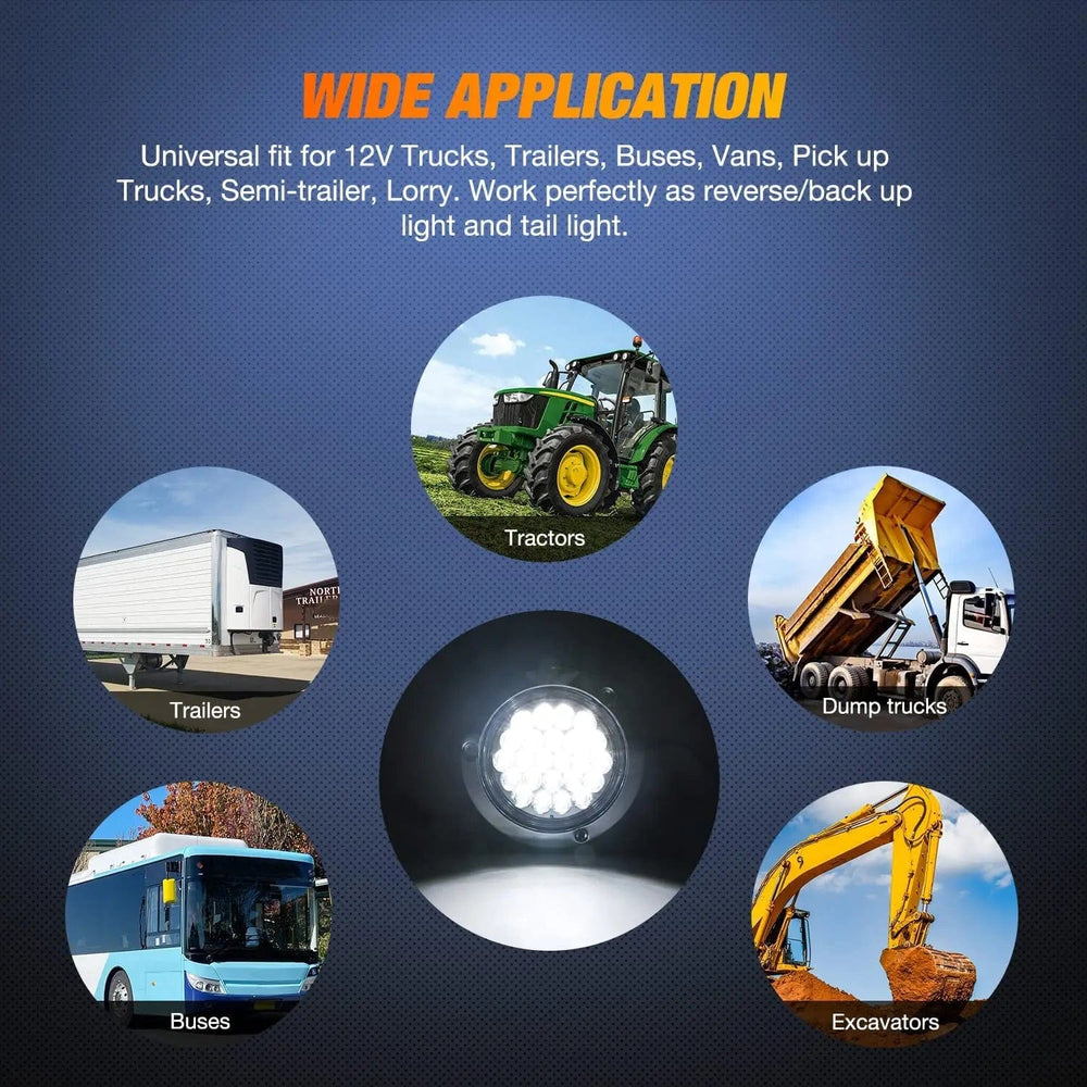 Tail Brake Turn Reverse Lights 4 Inch White Round Steel Chrome 24Leds Tail Light (Pair)