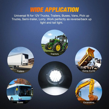 Tail Brake Turn Reverse Lights 4 Inch White Round Steel Chrome 24Leds Tail Light (Pair)