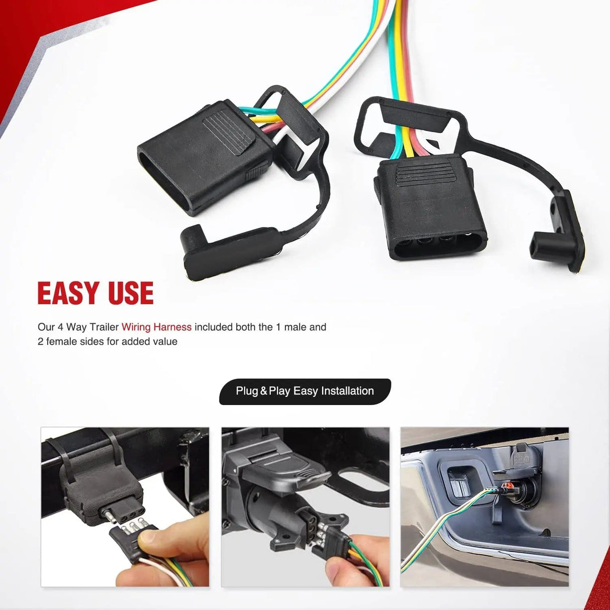 Wiring Harness Kit 4 Way Flat Trailer Y-Splitter Adapter Extension Harness