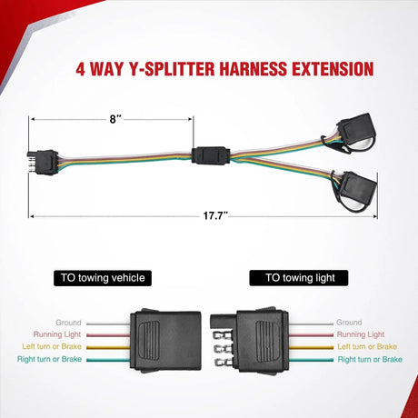 Wiring Harness Kit 4 Way Flat Trailer Y-Splitter Adapter Extension Harness