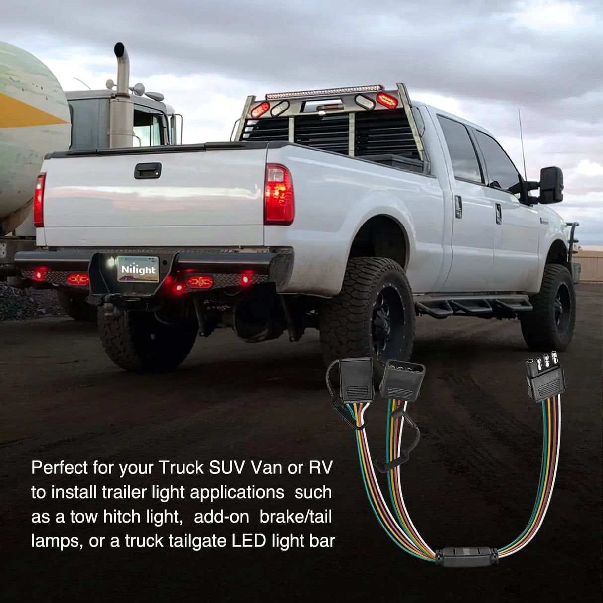 Wiring Harness Kit 4 Way Flat Trailer Y-Splitter Adapter Extension Harness