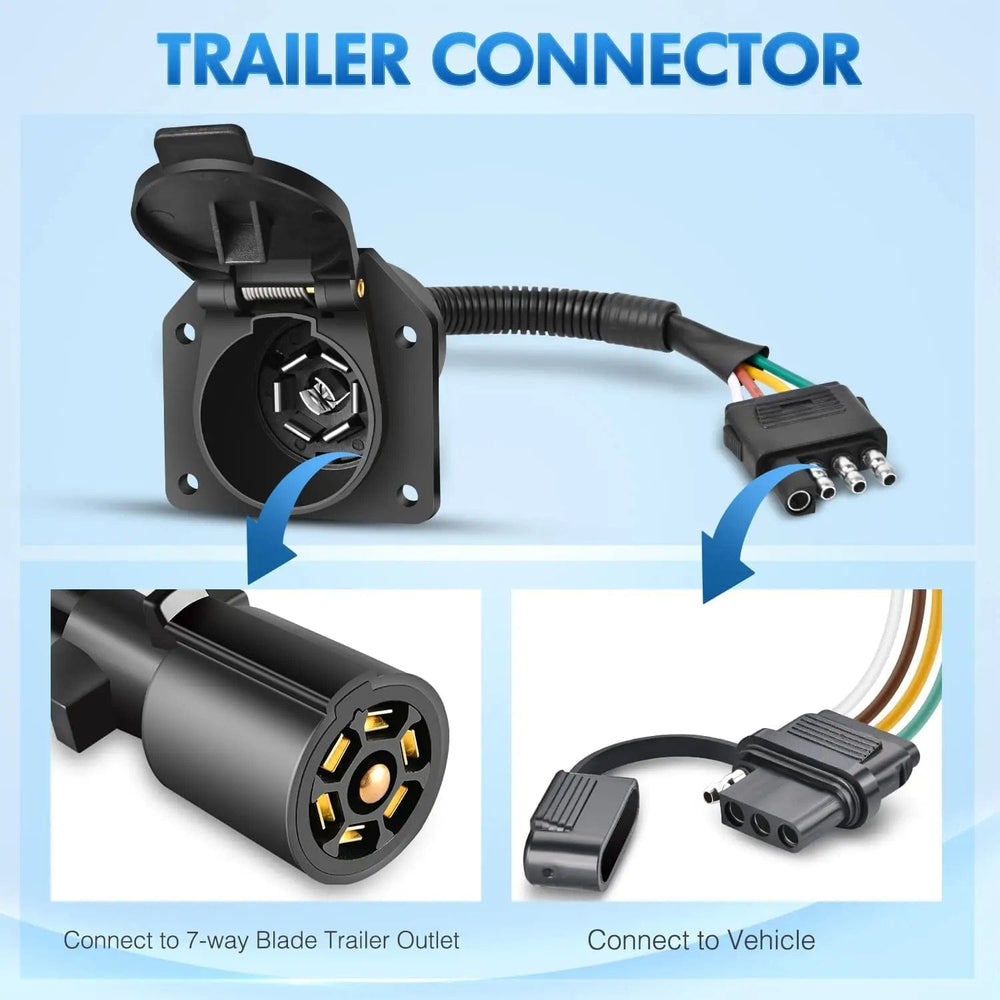 Wiring Harness Kit 4 Way Flat to 7 Way Round Trailer Adapter Plug