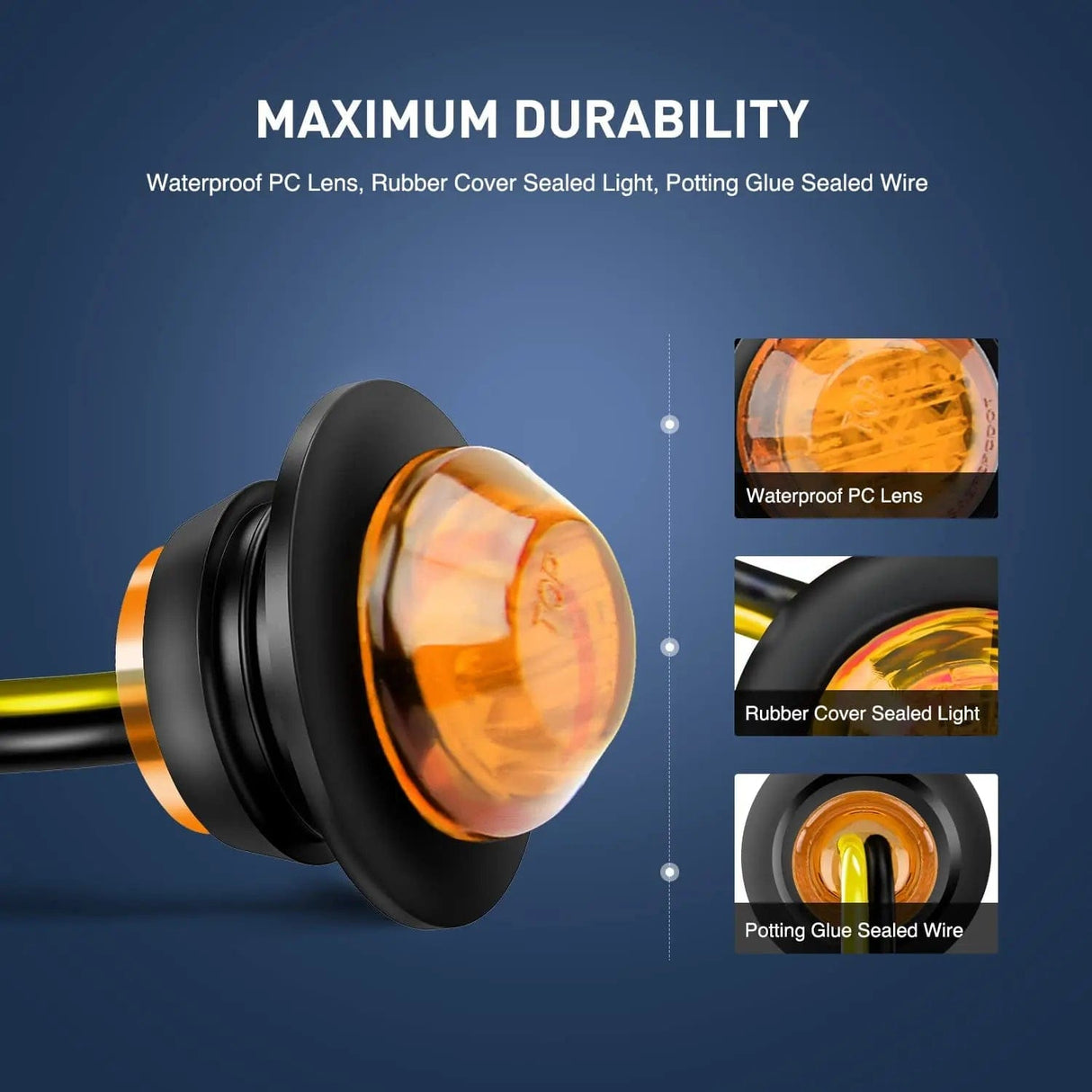 Side Marker Clearance Lights 3/4 inch Amber Round LED Marker Lights (50 Pcs)