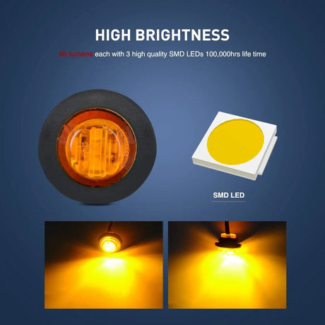 Side Marker Clearance Lights 3/4 inch Amber Round LED Marker Lights (50 Pcs)