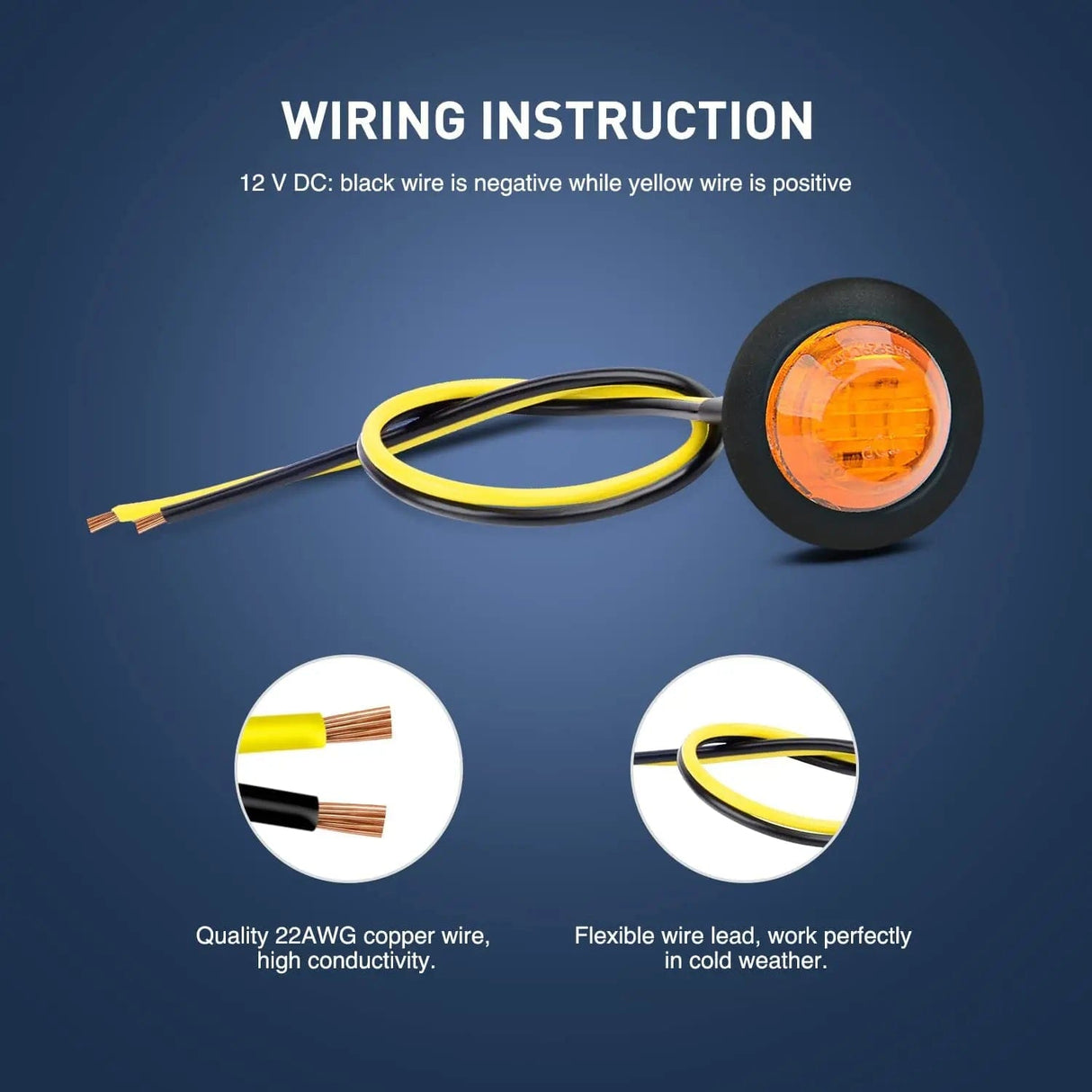 Side Marker Clearance Lights 3/4 inch Amber Round LED Marker Lights (50 Pcs)