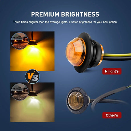 Side Marker Clearance Lights 3/4 inch Amber Round LED Marker Lights (50 Pcs)