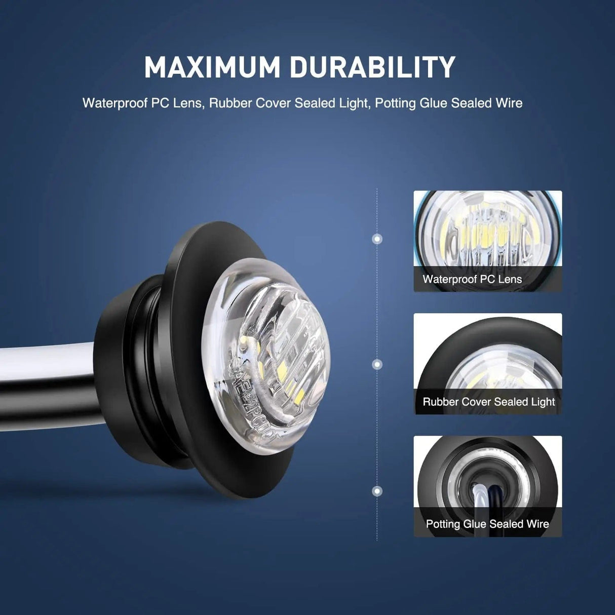 Side Marker Clearance Lights 3/4 inch White Amber Red Round LED Marker Lights (30 Pcs)