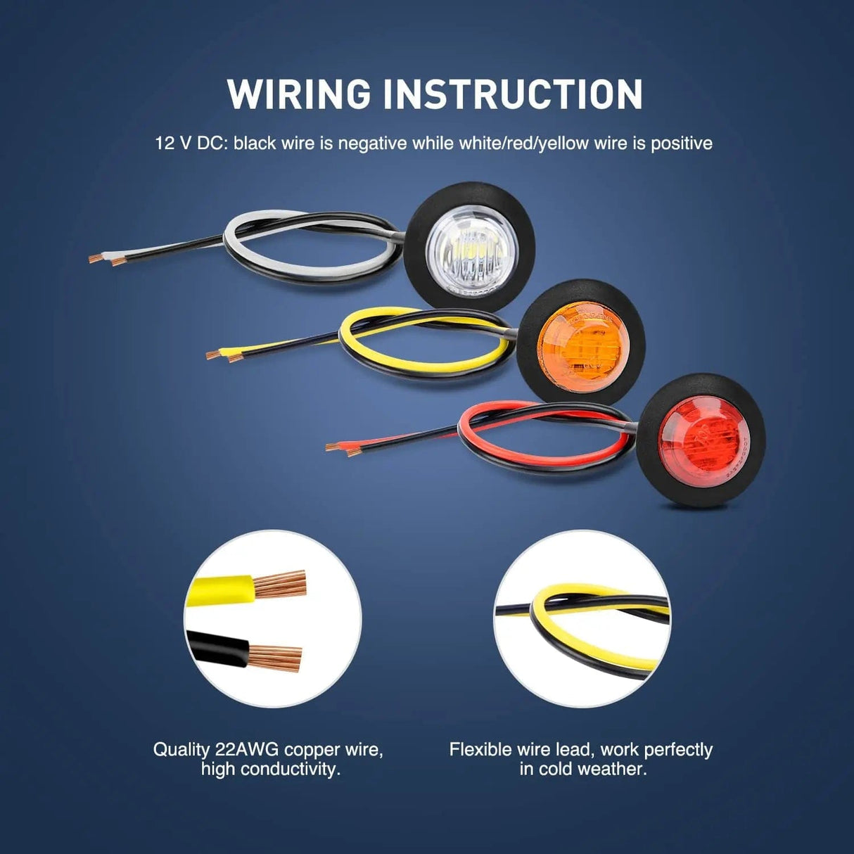 Side Marker Clearance Lights 3/4 inch White Amber Red Round LED Marker Lights (30 Pcs)