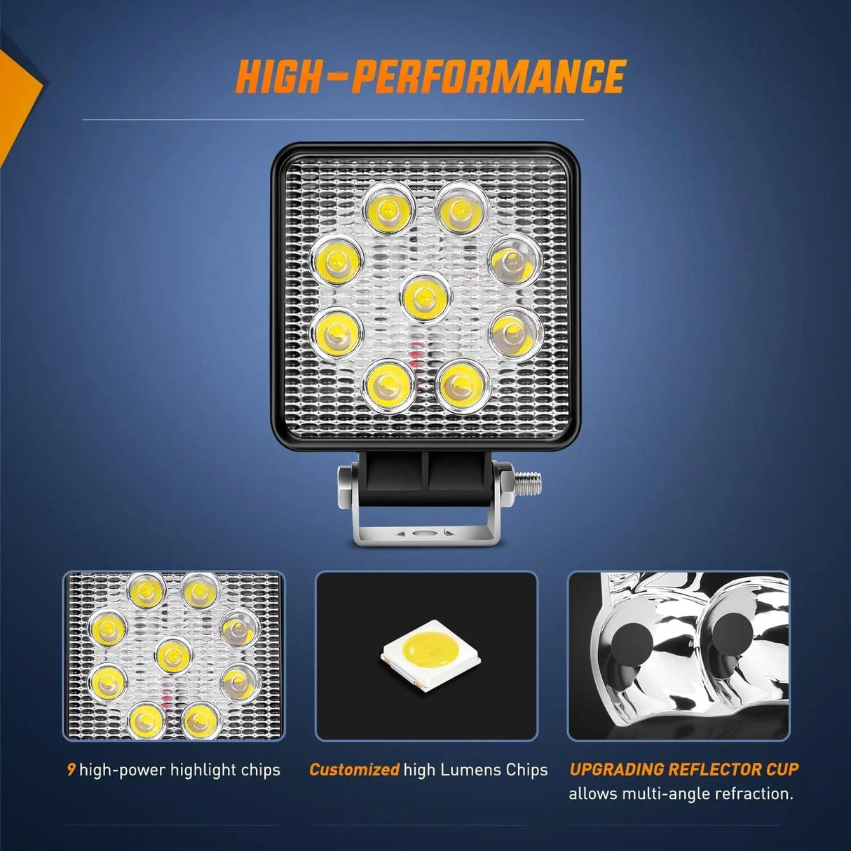 LED Work Light 4.2 Inch 27W Spot Square Led Work Lights (Pair)