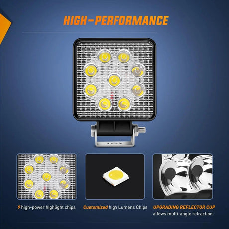 LED Work Light 4.2 Inch 27W Spot Square Led Work Lights (Pair)