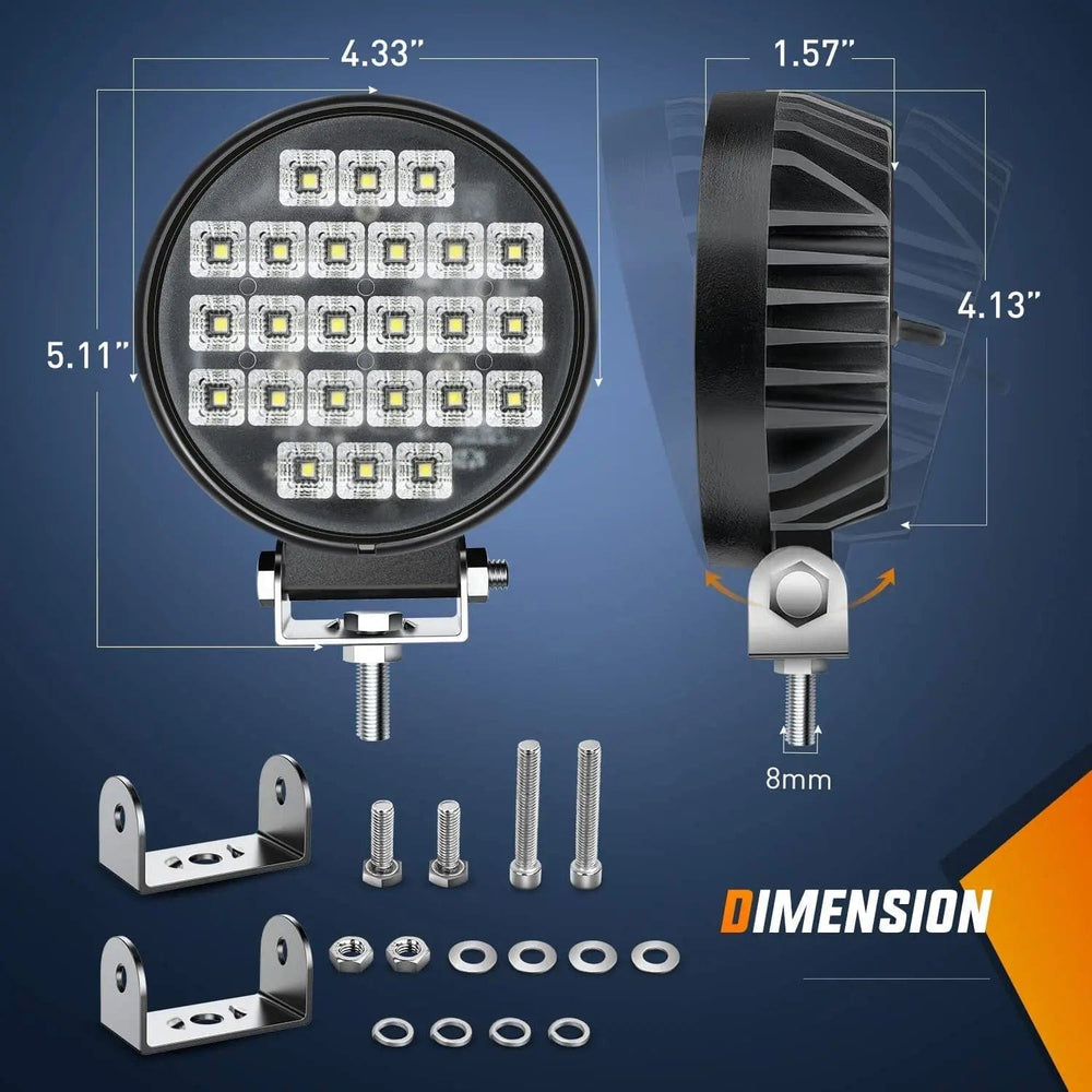 LED Work Light 4.3 Inch 72W 5760LM Round Flood Toggle Switch LED Work Lights (Pair)