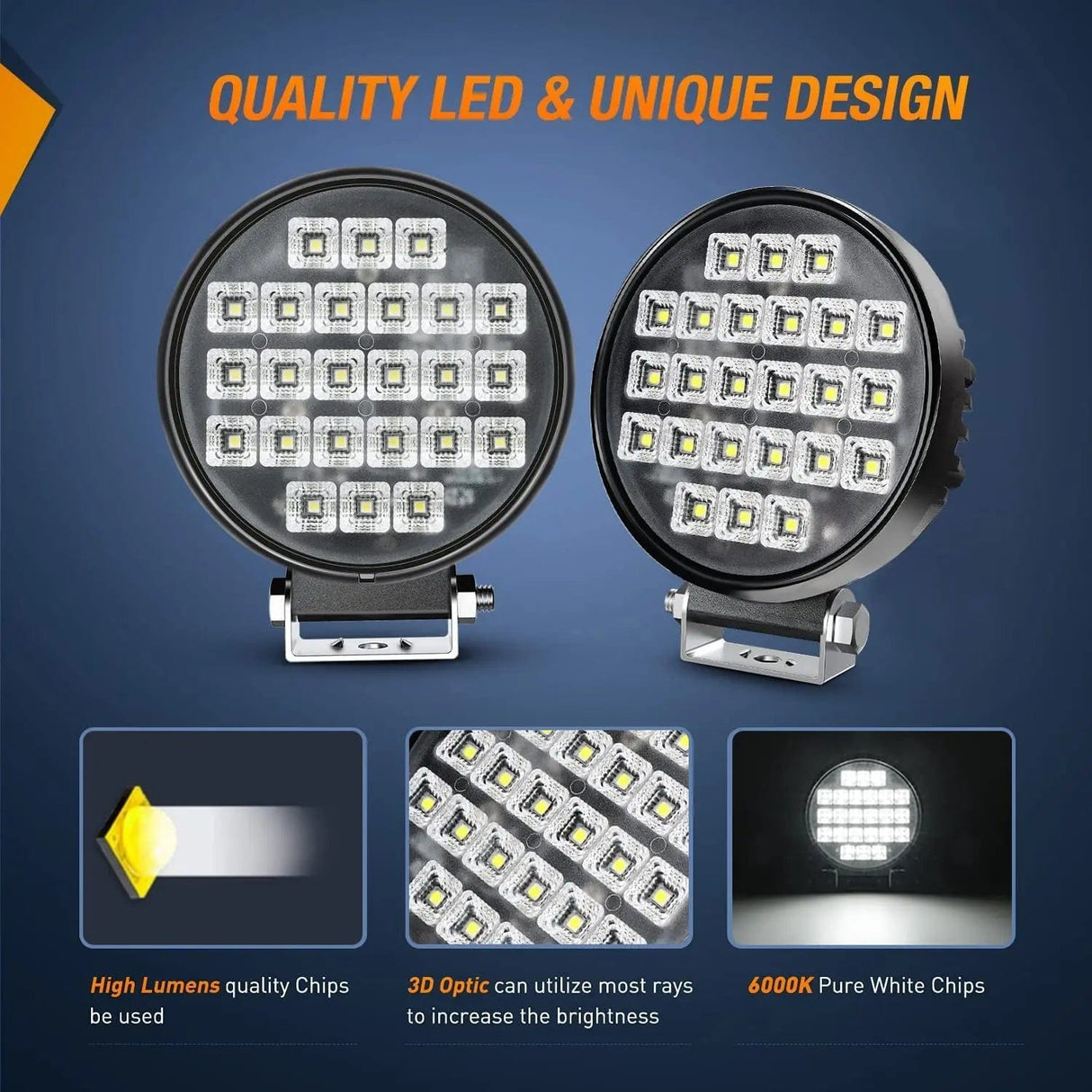 LED Work Light 4.3 Inch 72W 5760LM Round Flood Toggle Switch LED Work Lights (Pair)