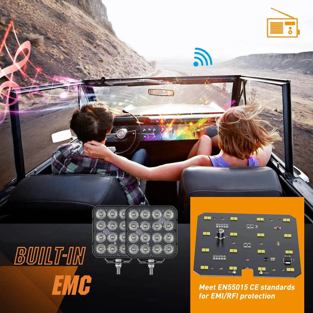 LED Work Light 4.4 Inch 48W 4780LM Square Flood Built-in EMC LED Work Lights (Pair)