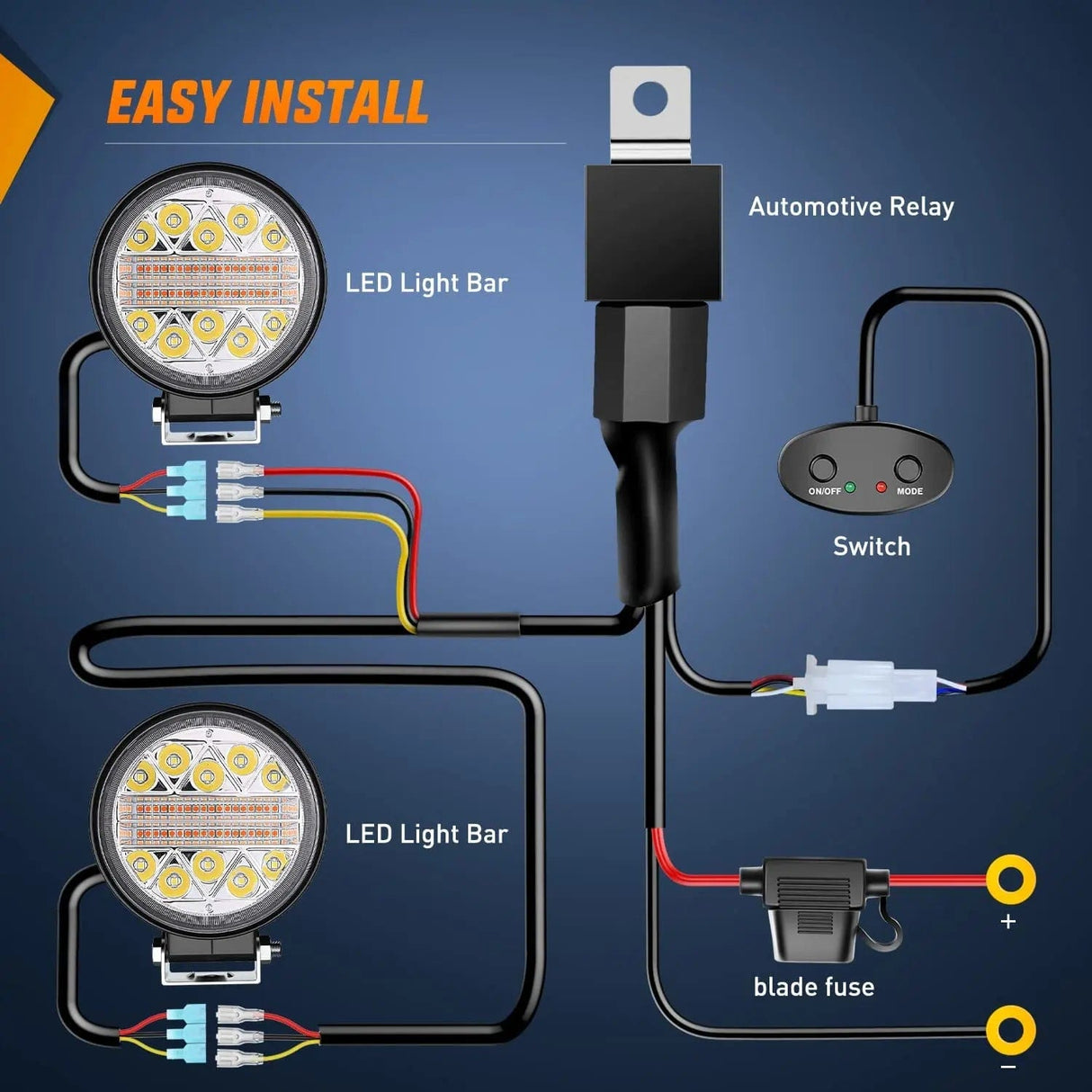 LED Work Light 4.5 Inch 27W Amber White Round Spot Flood LED Work Lights (Pair) | 16AWG DT Wire