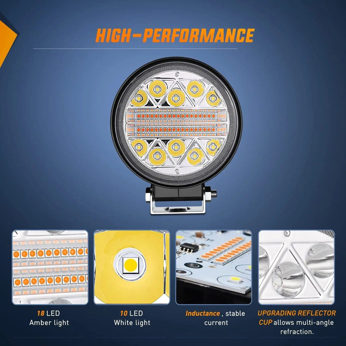 LED Work Light 4.5 Inch 27W Amber White Round Spot Flood LED Work Lights (Pair) | 16AWG DT Wire