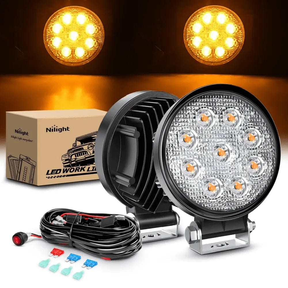 LED Work Light 4.5 Inch 27W Round Amber Spot Led Work Lights (Pair) | 16AWG Wire 3Pin Switch