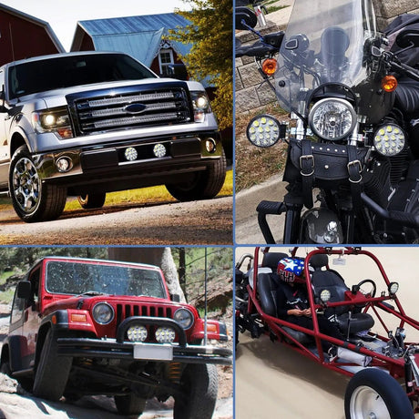 Motor Vehicle Lighting 4.5 Inch 42W 4200LM Round Flood LED Work Lights (2 Pairs) | 16AWG Wire 3Pin Switch