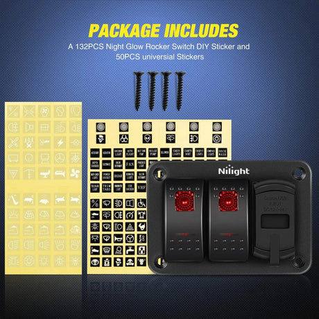 Rocker Switch 2Gang Red Rocker Switch Panel w/ 4.8 Amp Dual USB Charger Voltmeter