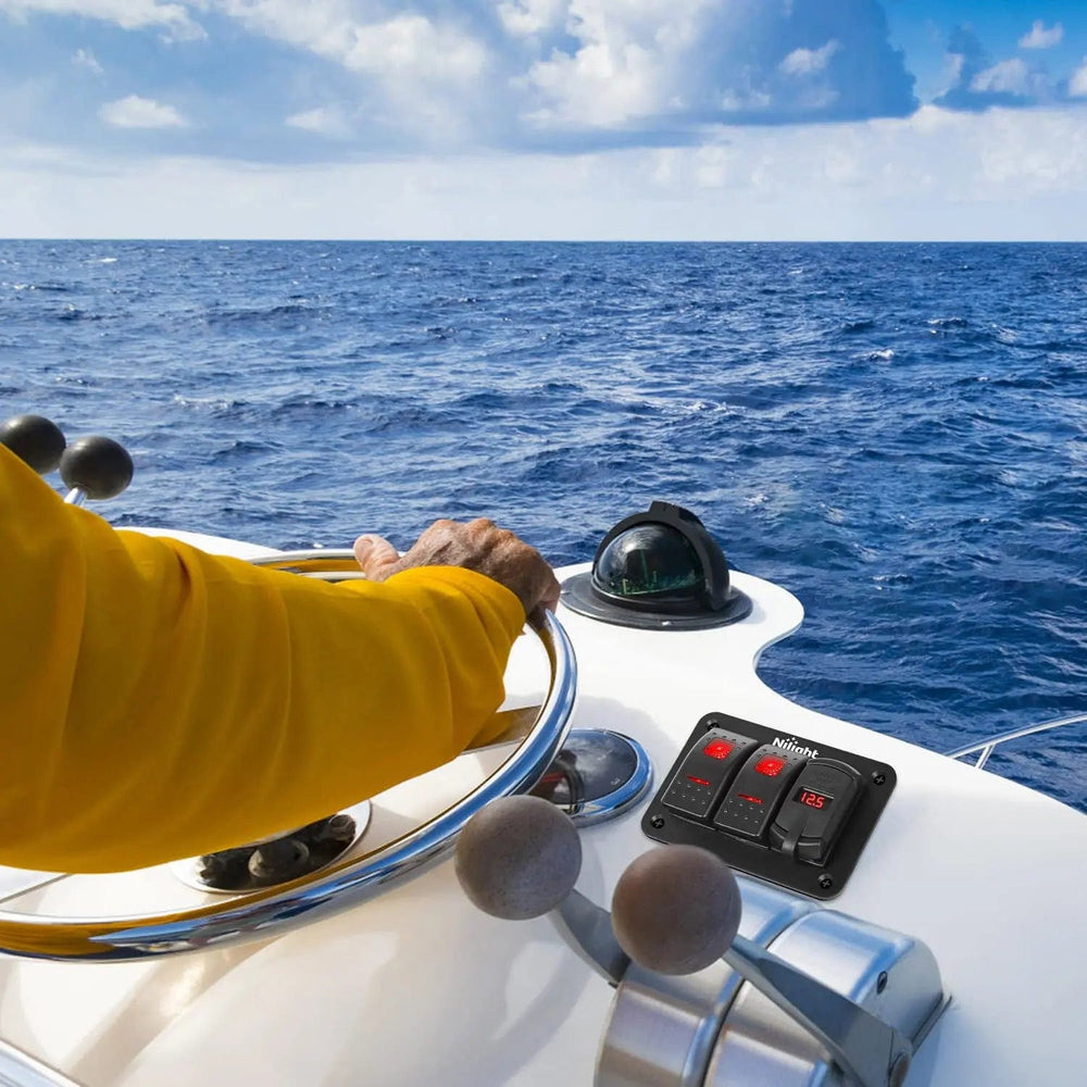 Rocker Switch 2Gang Red Rocker Switch Panel w/ 4.8 Amp Dual USB Charger Voltmeter