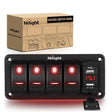 Rocker Switch 4Gang Aluminum 5Pin ON/Off Red Rocker Switch Panel w/ 4.8 Amp Dual USB Charger Voltmeter