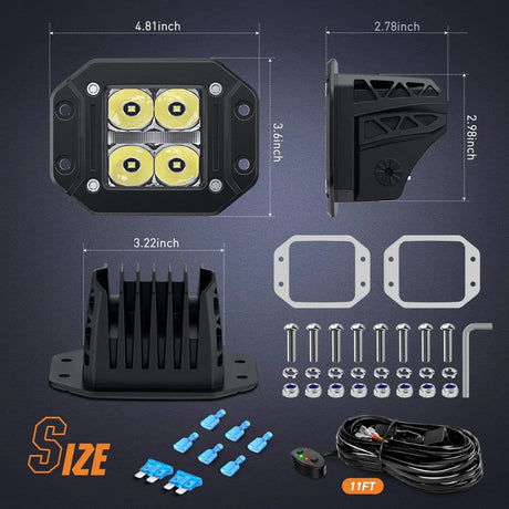 LED Work Light 4.8 Inch 20W 2510LM Flush Mount Spot LED Work Lights (Pair) | 16AWG DT Wire