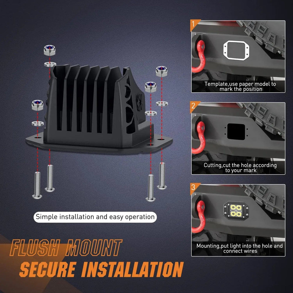 LED Work Light 4.8 Inch 20W 2510LM Flush Mount Spot LED Work Lights (Pair) | 16AWG DT Wire