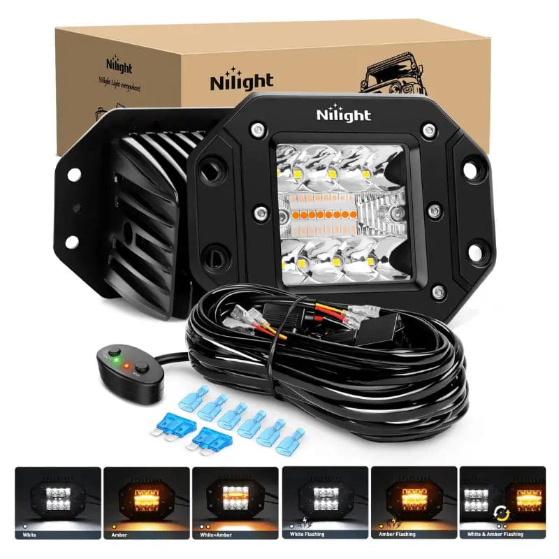 Motor Vehicle Lighting 4.8 Inch 42W Flush Mount Amber White Spot Flood LED Pods | 16AWG DT Wire