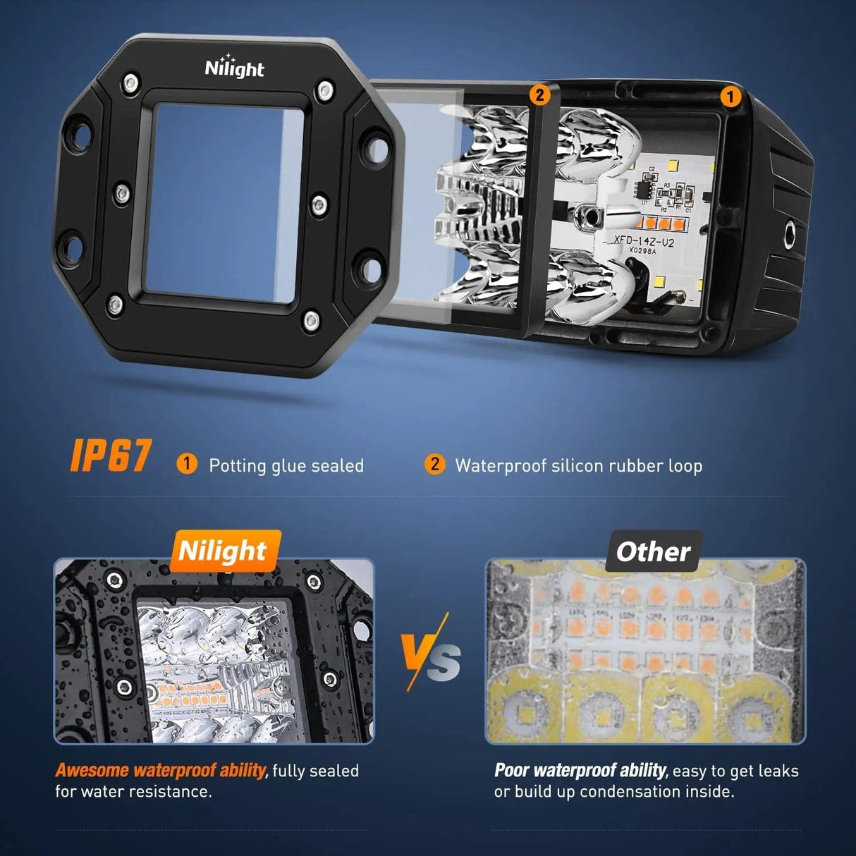 Motor Vehicle Lighting 4.8 Inch 42W Flush Mount Amber White Spot Flood LED Pods | 16AWG DT Wire