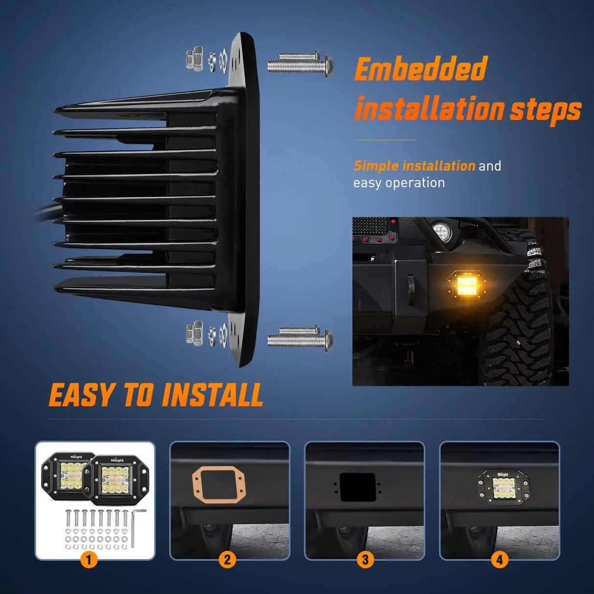 Motor Vehicle Lighting 4.8 Inch 42W Flush Mount Amber White Spot Flood LED Pods | 16AWG DT Wire