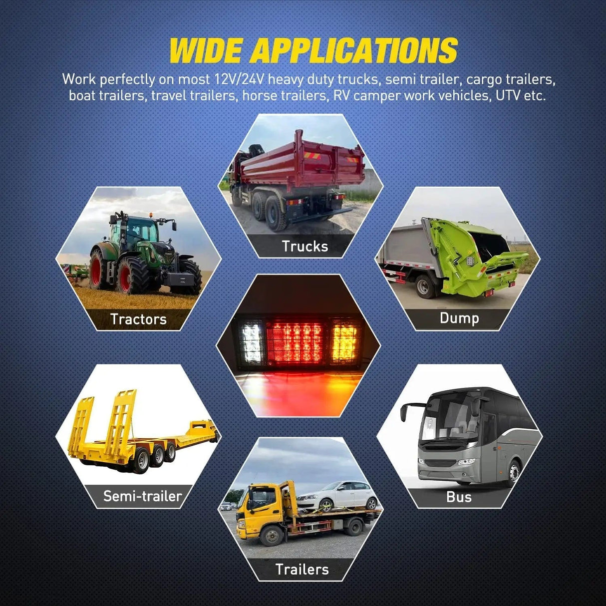 Tail Brake Turn Reverse Lights 40 Leds Tri-color Iron Frame Taillight (Pair)