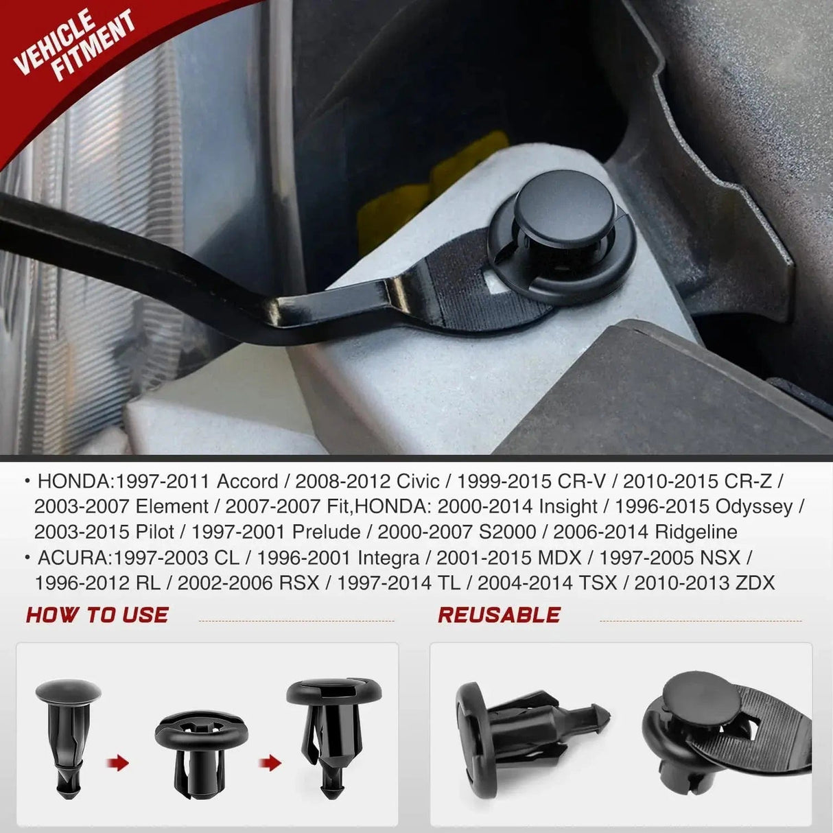 retainer clips 40 Pcs Head 20mm Hole 10mm Nylon Front Bumper Push-Type Retainer Clips-91503-SZ3-003 For Honda and Acura