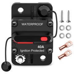 40A Circuit Breaker Resettable 12-48V DC Manual Reset w/Copper Wire Lugs Surface Mount Overload Protection