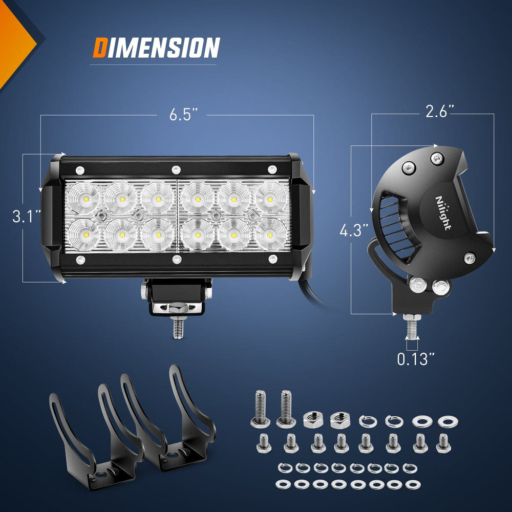 LED Light Bar 6.5 Inch 36W 1260LM Double Row Flood Led Light Bars with Amber/Black Covers (Pair)