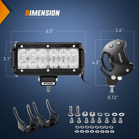 LED Light Bar 6.5 Inch 36W 1260LM Double Row Flood Led Light Bars with Amber/Black Covers (Pair)