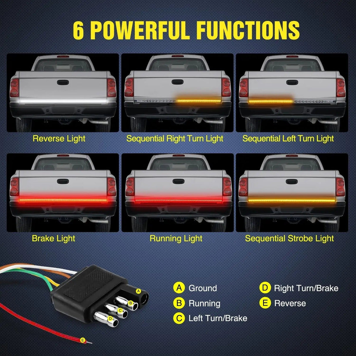 Led light Strip 48 Inch 360Leds Red White Amber Triple Row LED Tailgate Light Strip