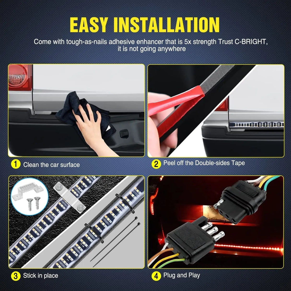 Led light Strip 48 Inch 360Leds Red White Amber Triple Row LED Tailgate Light Strip