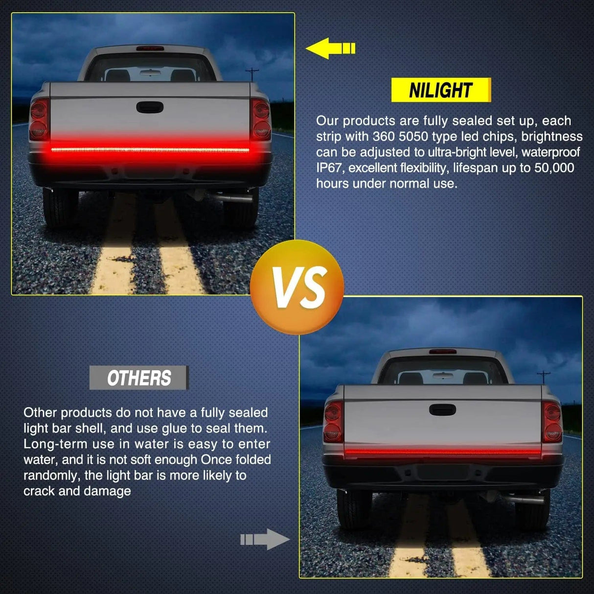 Led light Strip 48 Inch 360Leds Red White Amber Triple Row LED Tailgate Light Strip