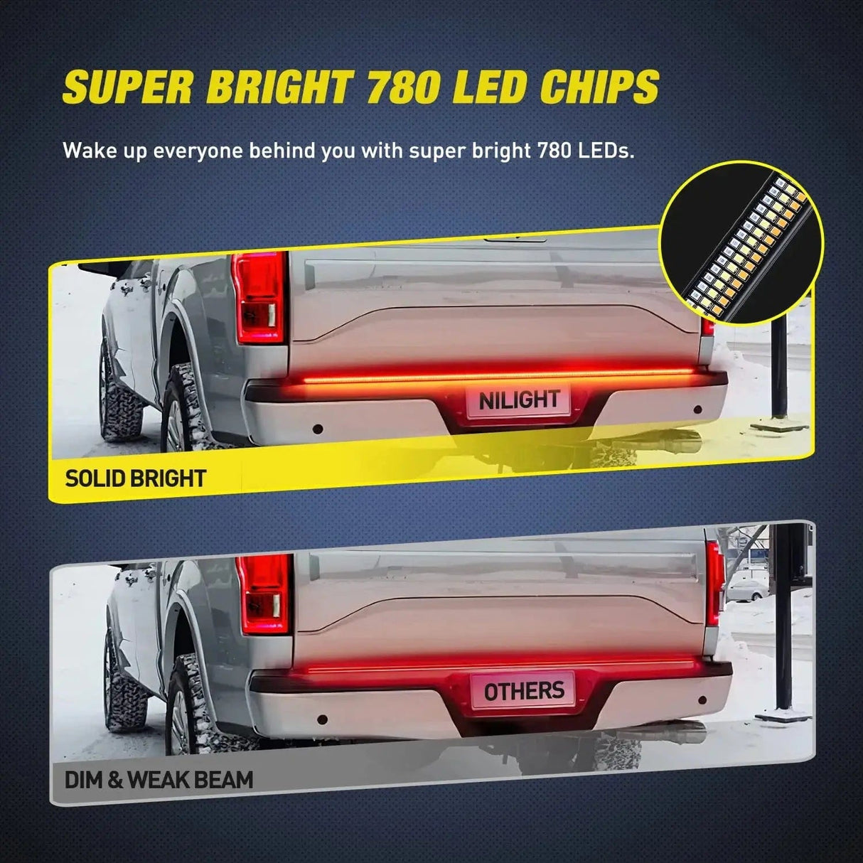 Led light Strip 48 Inch Aluminum Frame Triple Row 780 Leds Red White Amber Light Strip