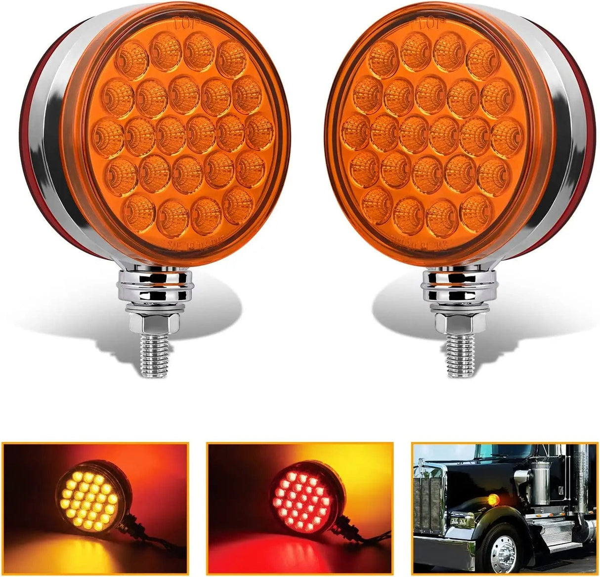 Trailer Fender Lights 48 Leds Amber Red Round Fender Pedestal Light (2 Pcs)