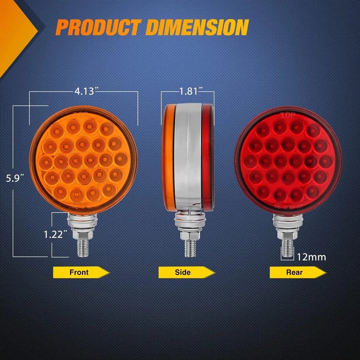 Trailer Fender Lights 48 Leds Amber Red Round Fender Pedestal Light (2 Pcs)