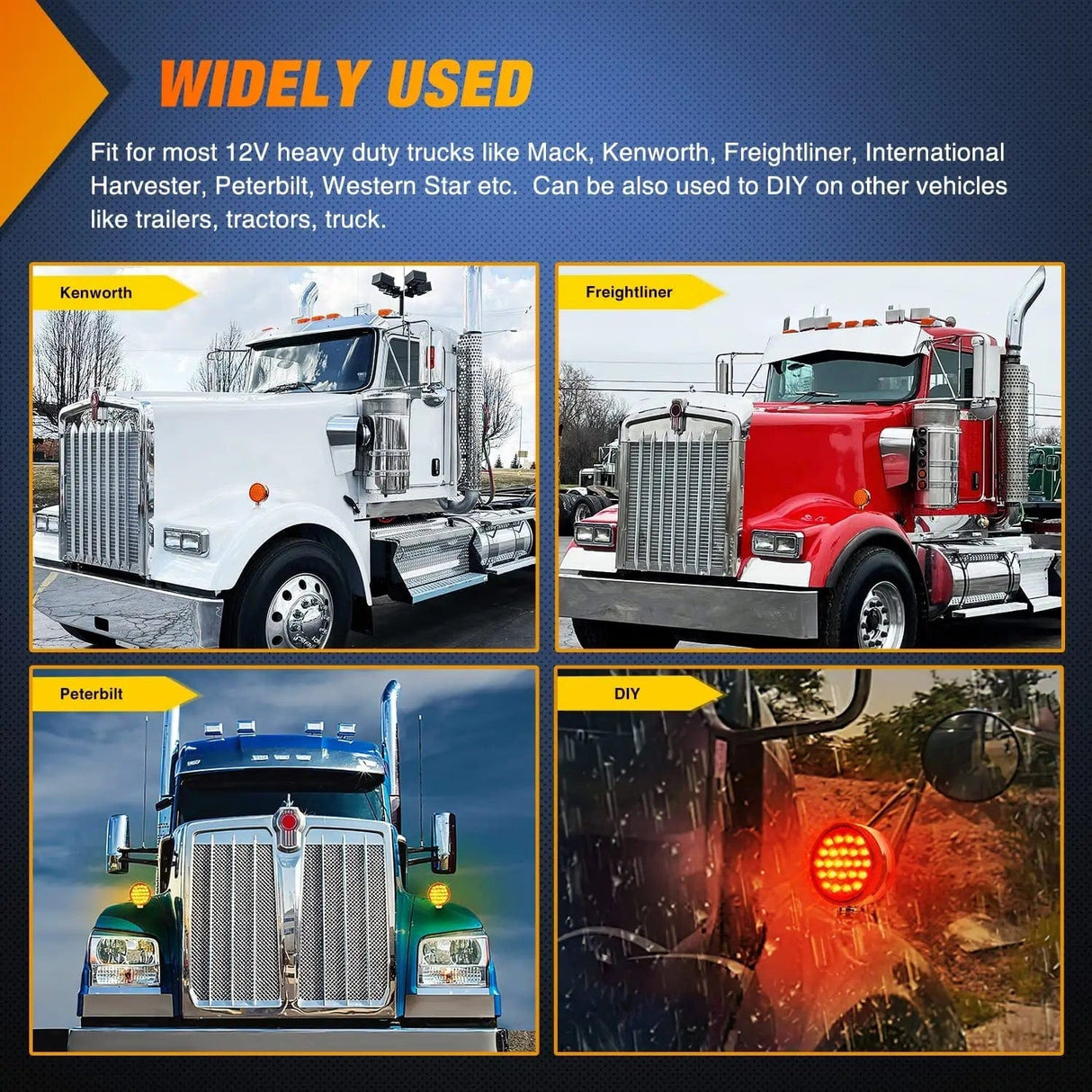 Trailer Fender Lights 48 Leds Amber Red Round Fender Pedestal Light (2 Pcs)