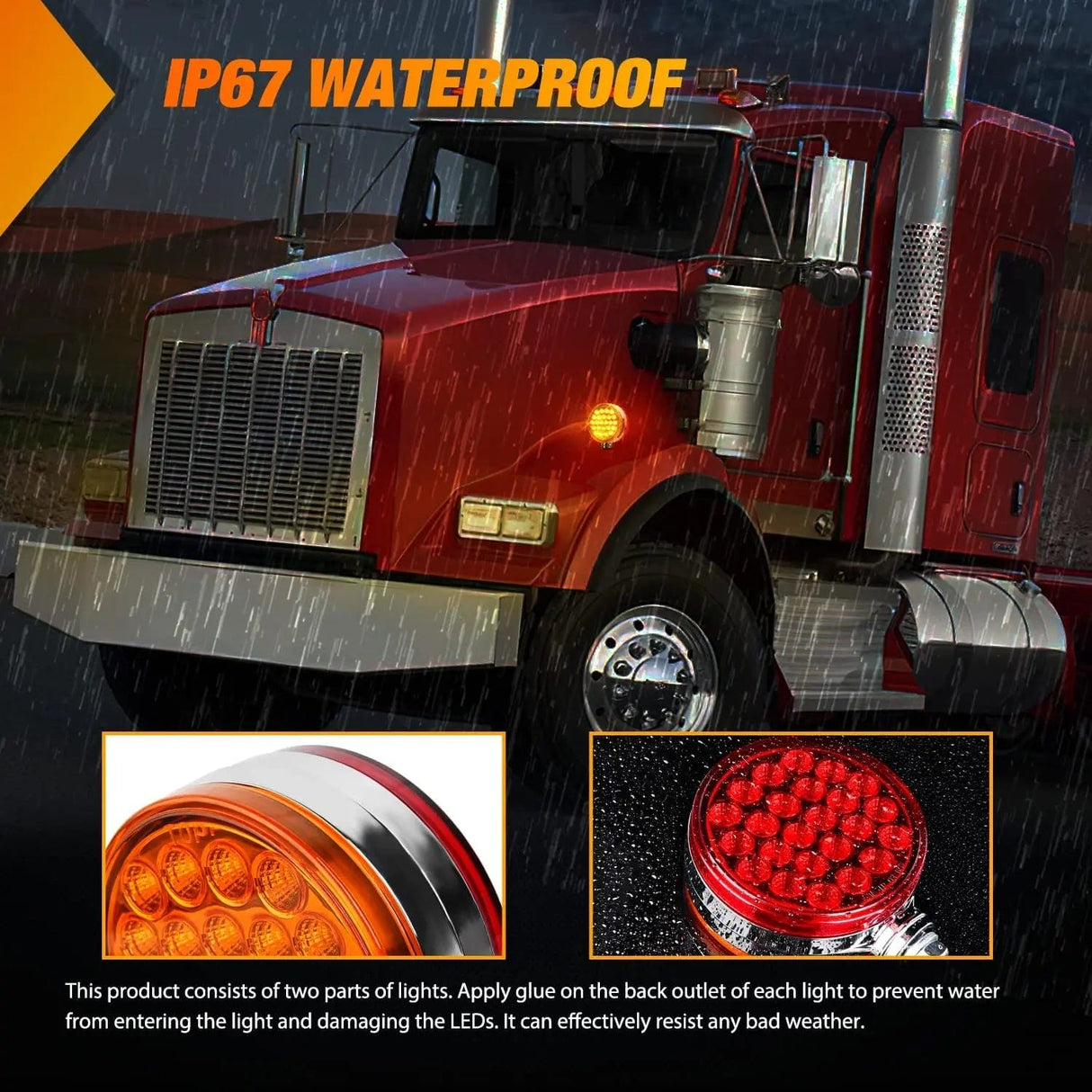 Trailer Fender Lights 48 Leds Amber Red Round Fender Pedestal Light (2 Pcs)