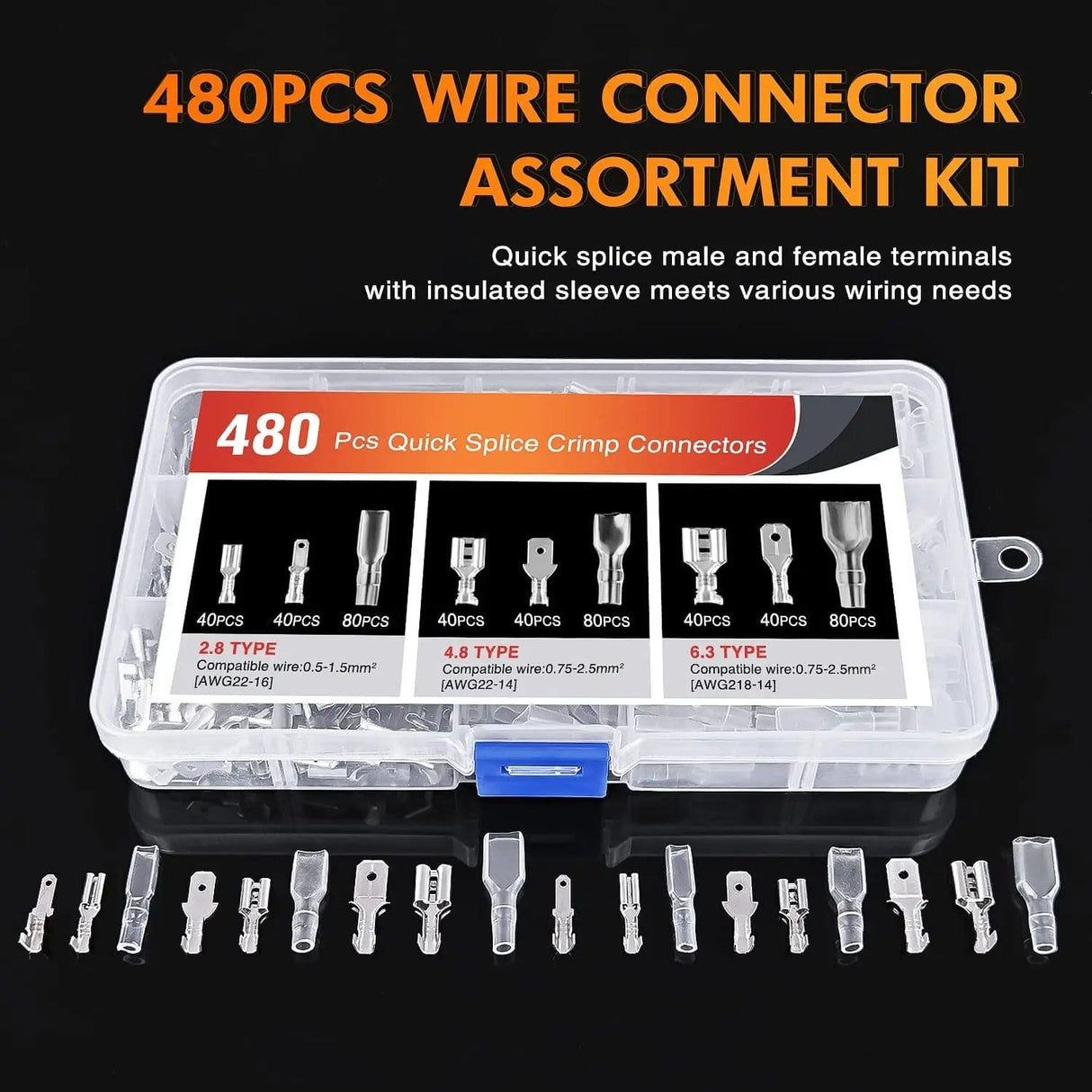 retainer clips 480 PCS Spade Terminals with Insulated Sleeves