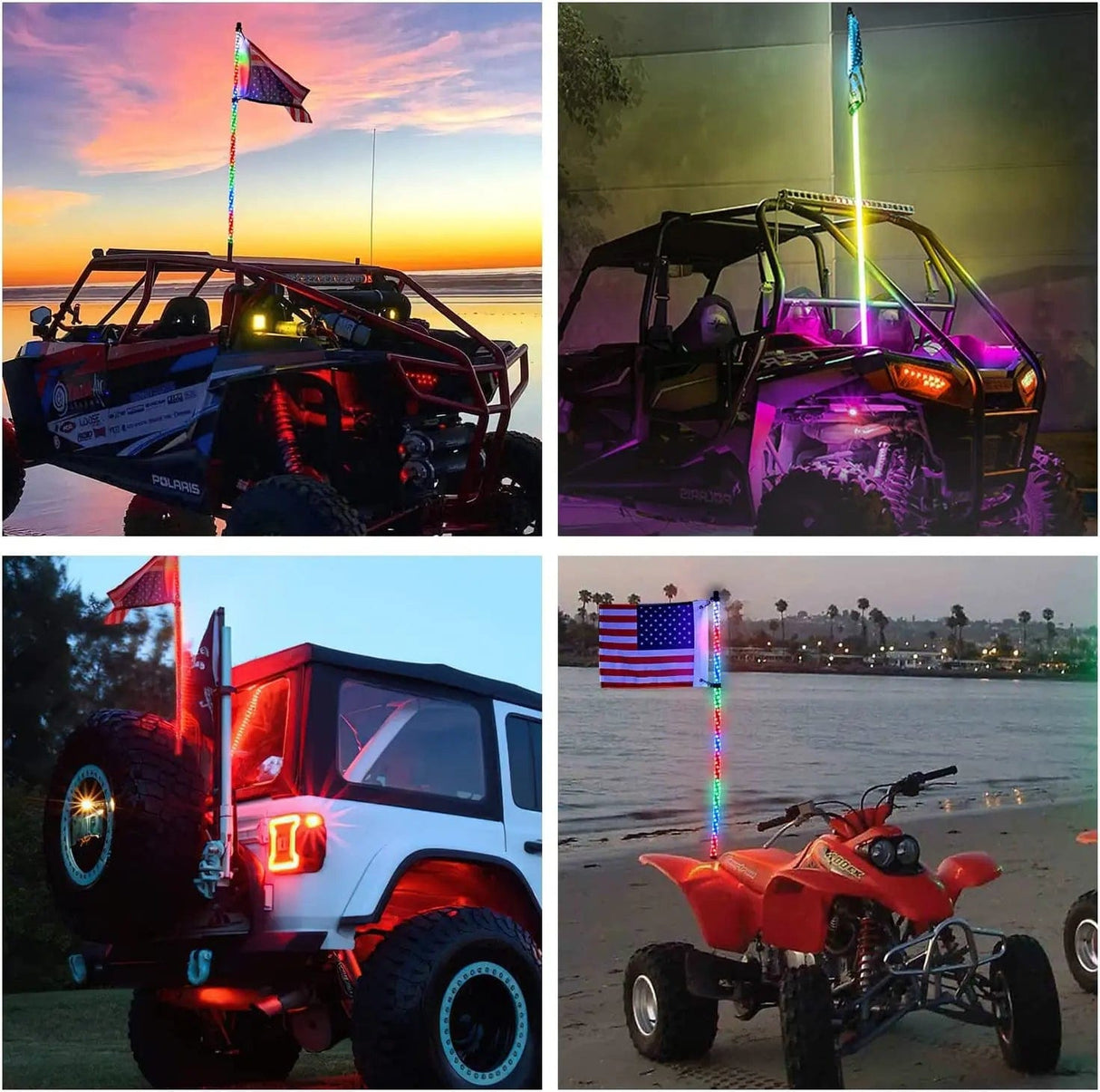 LED Whip Light 4FT Spiral Antenna Led Whip Light RF Remote Control | 8.6FT Wire 5Pin Switch