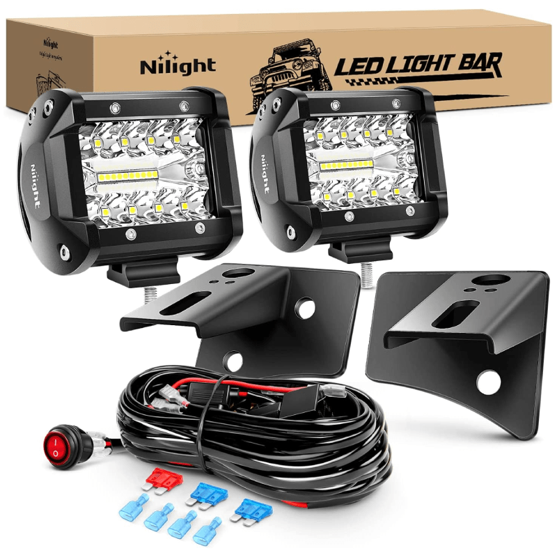 LED Light Bar Nilight 2PC 4Inch Led Pods 60W Off Road with 16AWG Wiring Harness A-Pillar Windshield Hinge Mounting Brackets for 2007 -2017 Wrangler JK/JKU 2DR 4DR