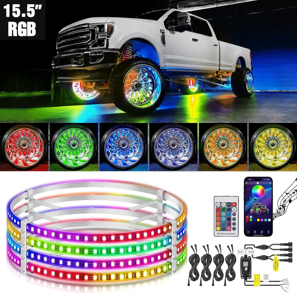 15.5 Inch LED Wheel Ring Lights Single Row RGB APP Remote Control 4Pcs Nilight