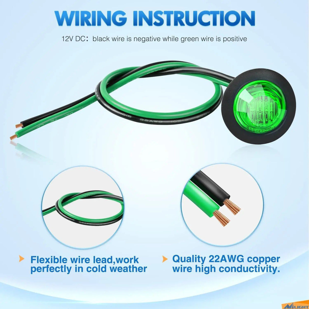 Trailer Light 3/4” Green Round LED Marker Lights (10 Pcs)