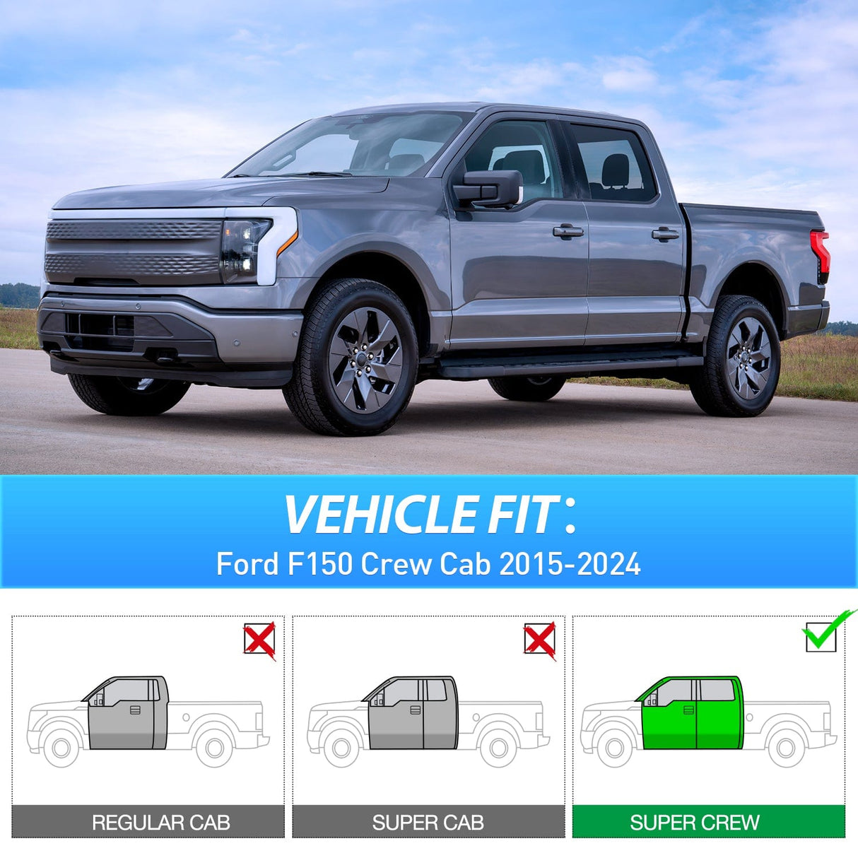 Rain Guards Tape-On Rain Guards for Ford F150 Crew Cab 2015 2016 2017 2018 2019 2020 2021 2022 2023 2024, Window Visors Vent Wind Deflectors-4PCS