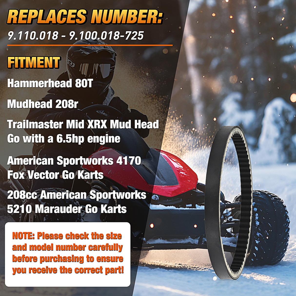 725 Go Kart Drive Belt Fit for Hammerhead 80T Mudhead 208R 14704 Trailmaster Mid Karts MB200 XRX Mud Head Go Kart 6.5HP Engine 30 Series Torque Converter Belt Replacement 9.100.018-725, 1 Pack