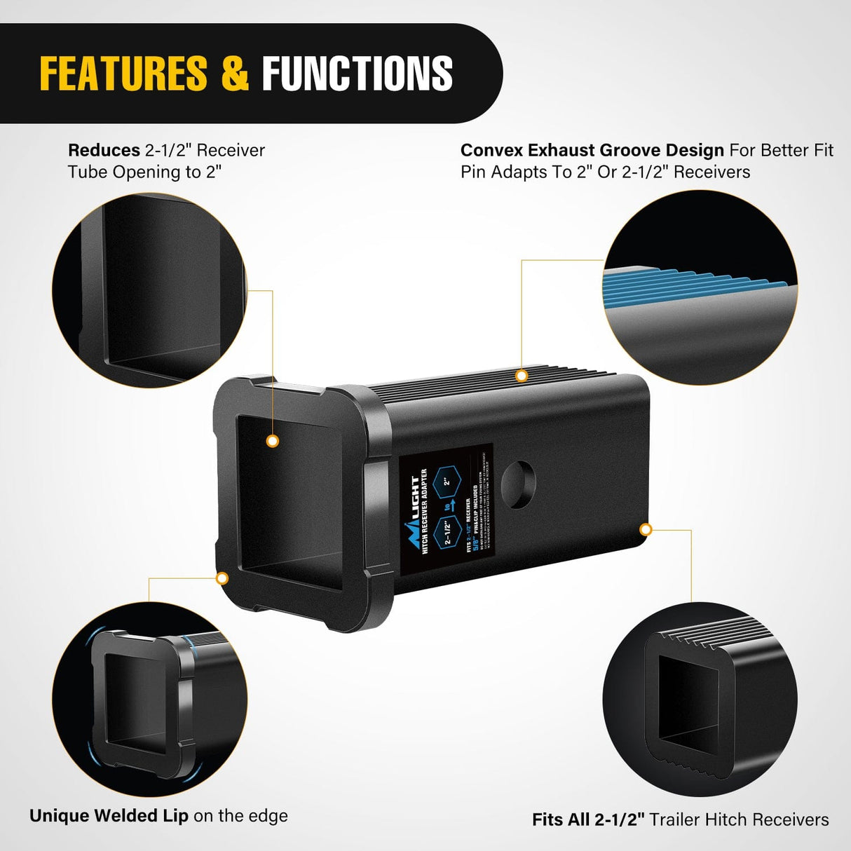 Trailer Hitch Trailer Hitch Receiver Extender Adapter Reducer 2-1/2 to 2 Inch